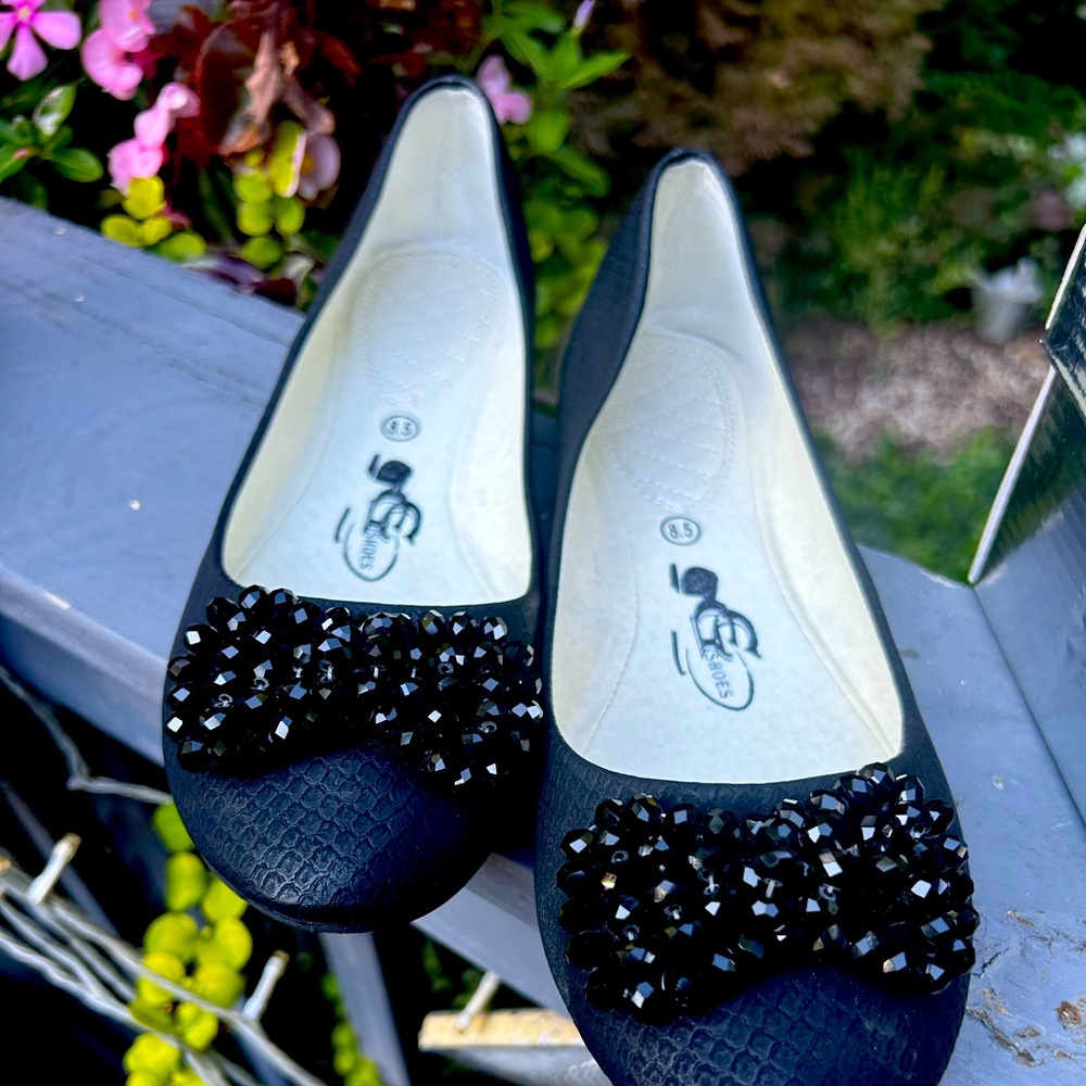 CG Black Satin Flats 8.5